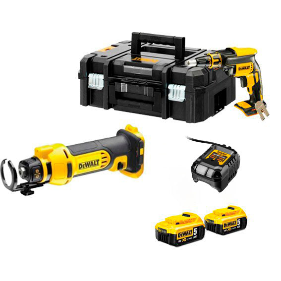 Plasterboard Combo: DCE555N Plaster Saw + Dewalt DCF620NT Pladur Screwdriver + 2 5Ah Batteries + Charger