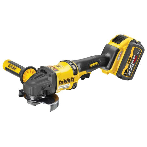 XR FLEXVOLT 54V/18V 125mm brushless mini-grinder with 2 6Ah batteries and Dewalt DCG418T2 case