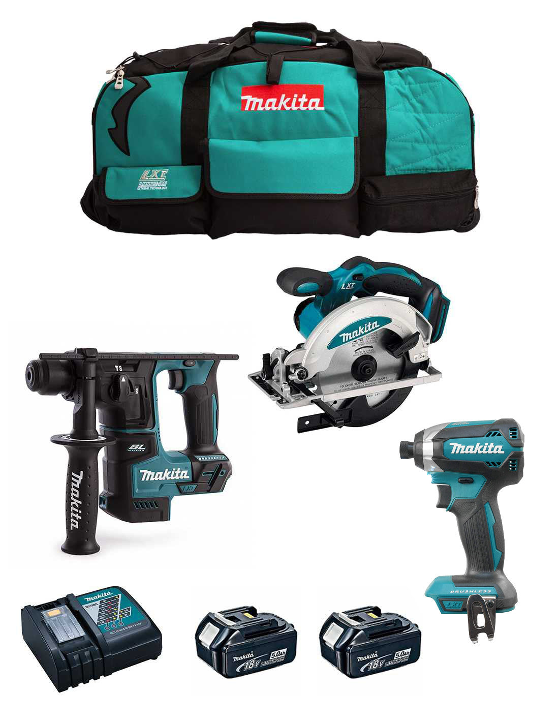 Kit Makita Hammer DHR171 + Impact driver DTD152 + Circular saw DSS610 + 2bat + charger + bag DLX3171BL2