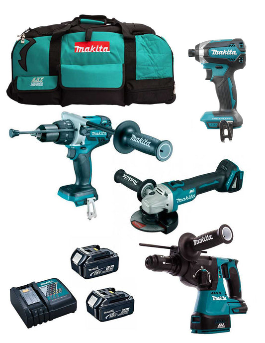 Kit Makita 4 herramientas + 2bat 5Ah + cargador + bolsa LXT600 DLX4243BL2