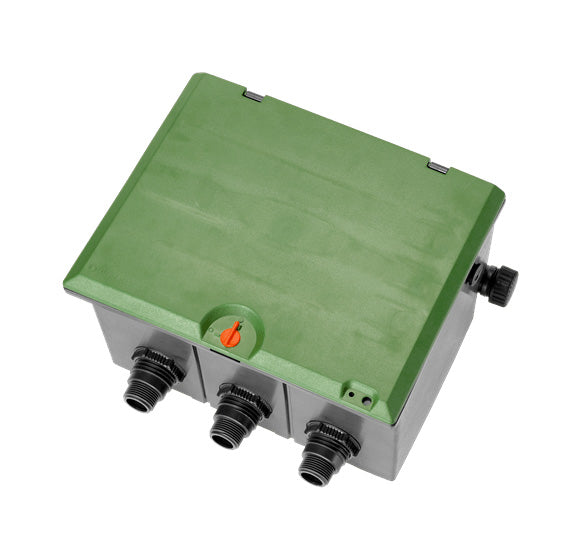 Underground installation valve box for three Gardena 1255-20 irrigation valves