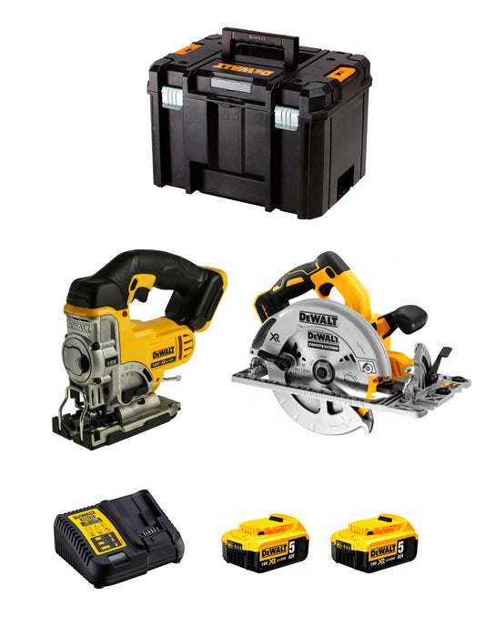 Dewalt Kit Circular Saw DCS572 + Jig Saw DCS331 + 2bat 5Ah + Charger + TSTAK DCK270P2