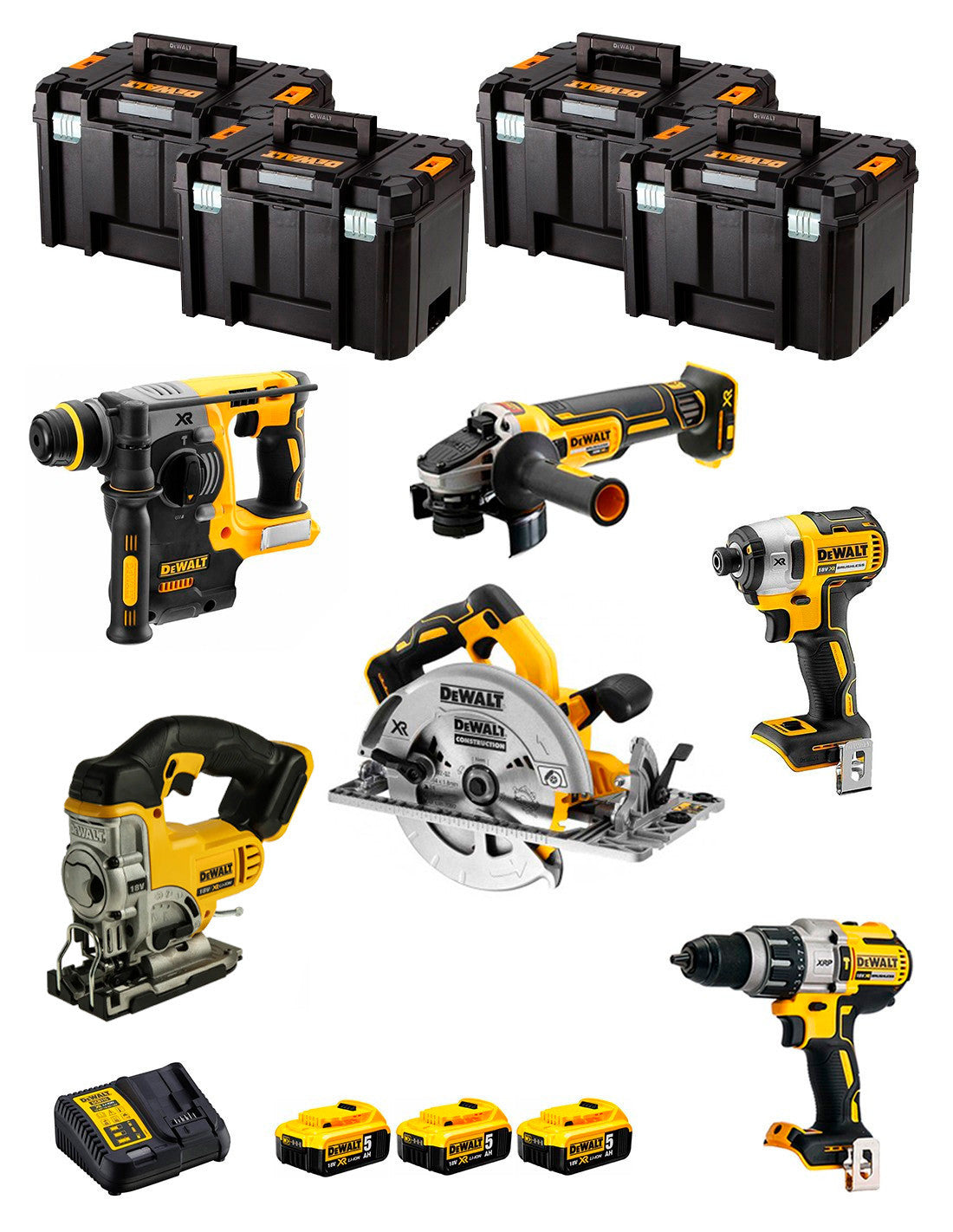 Kit Dewalt 6 herramientas + 3 bat 5ah + Cargador DCB115 + 4xTstak VI Kit DCK670P3