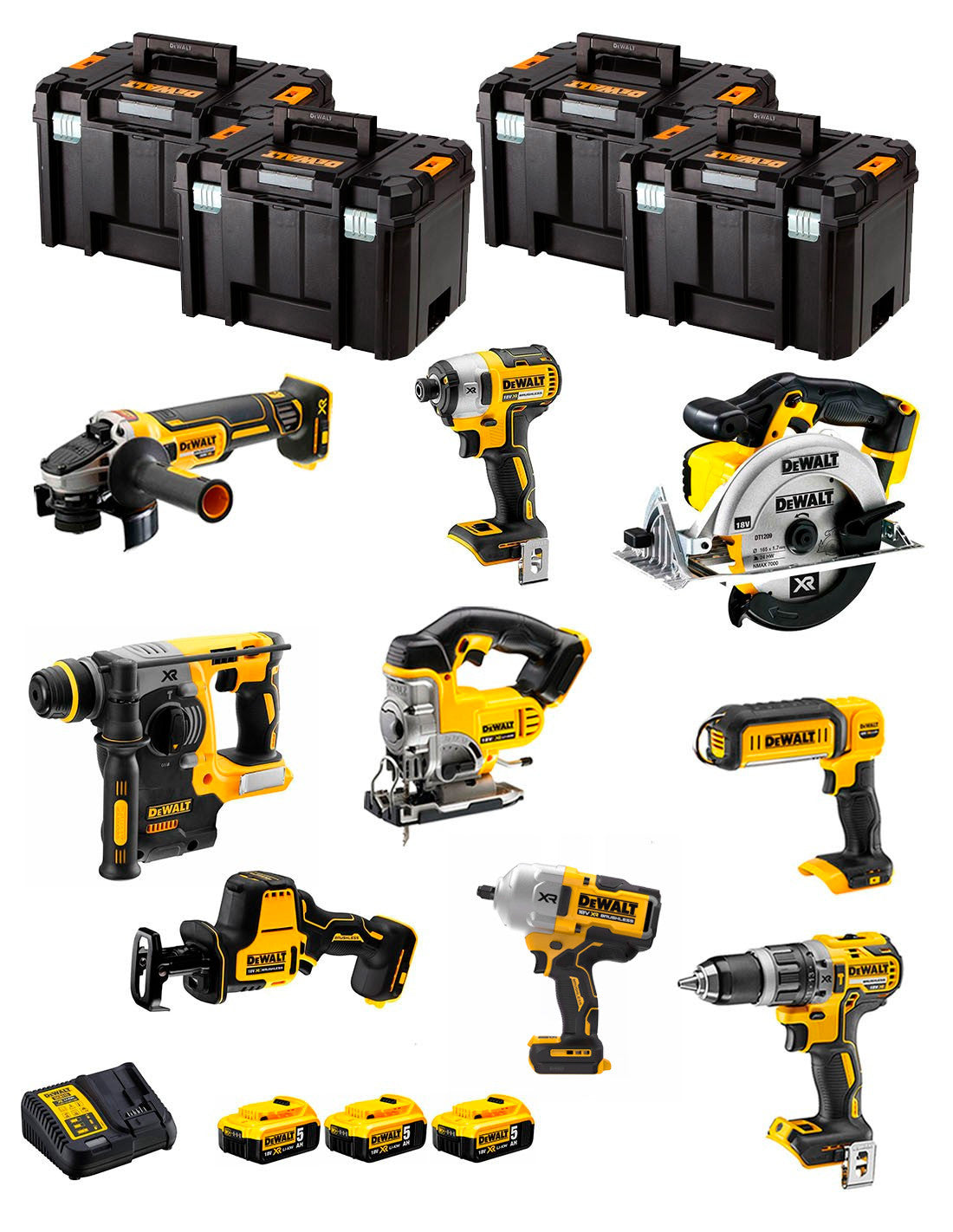 Dewalt Kit 9 tools + 3 bat 5ah + DCB115 Charger + 4xTstak VI DCK991P3 