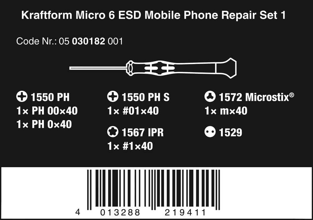 Kraftform Micro 6 ESD Smartphone Repair Kit (6 pieces) Wera