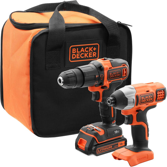 Black+Decker BCK21S1S 18V Cordless Hammer Drill and Impact Driver with Battery and Charger