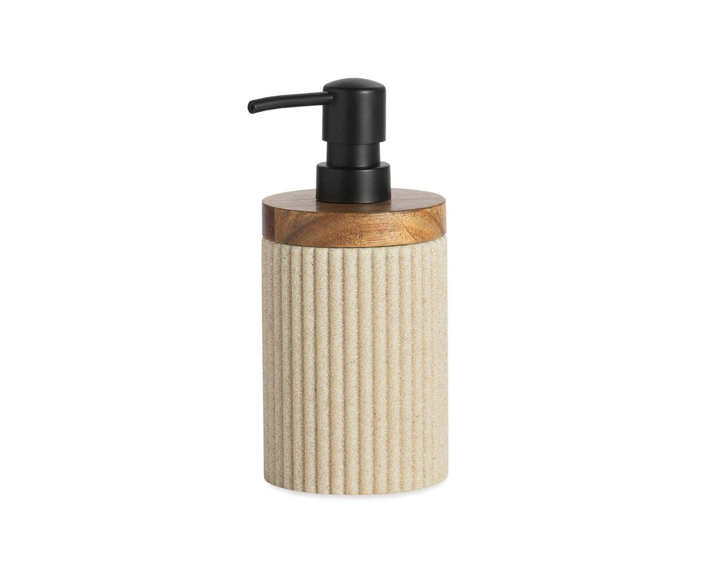 Dispensador de baño Beige Poliresina y Madera de Acacia Ø8×18 cm Andrea House