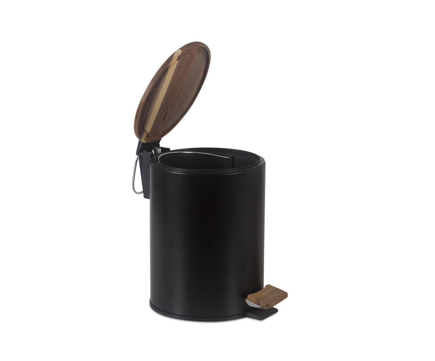 Andrea House 5L Black Metal and Wood Bathroom Bin