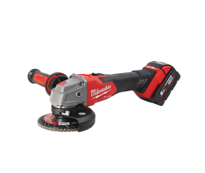 M18 125 mm angle grinder with brake and paddle switch + 2 × 5 Ah batteries + charger + Milwaukee case, M18 FSAG125XB-502X