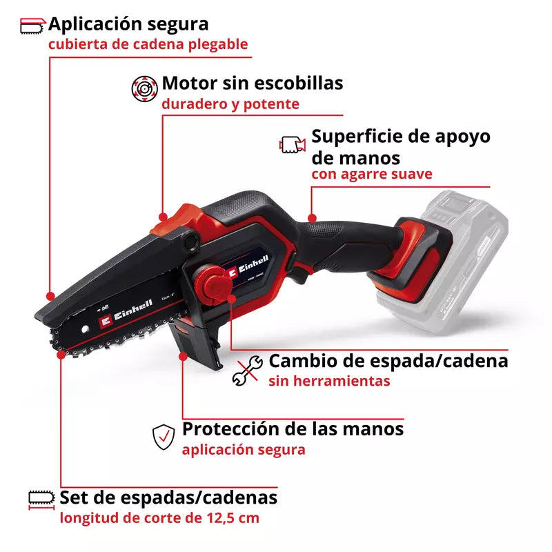 Battery-powered pruning chainsaw GE-PS 18/15 Li BL-Solo with Einhell battery and charger