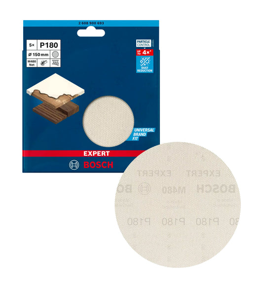 Malla de lija EXPERT M480 de 150mm 180g para lijadoras orbitales 5uds Bosch