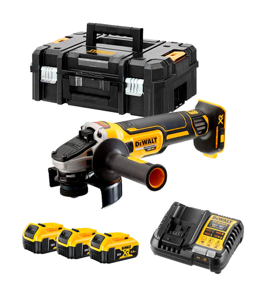 Dewalt DCG405P3 18V XR 125mm Angle Grinder with 3 x 5Ah Batteries + Charger + Carrying Case