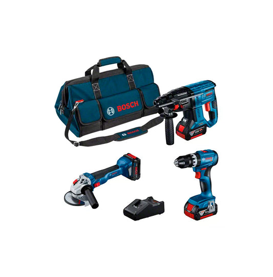 3-tool kit 18V GSB Drill + GWS Mini Grinder + GBH Hammer + 2 GBA 18V 5.0AH bat + PC18V 5.5AH bat + GAL Bosch Charger