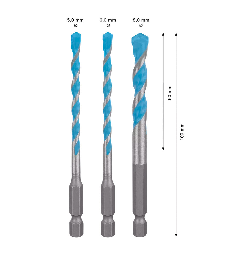 Set de 3 brocas EXPERT HEX-9 Multiconstruction 5/6/8mm Bosch